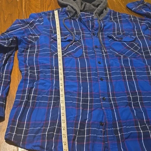 No Boundaries Blue Plaid Flannel Hoodie Shirt 2 XL (50-52) - Picture 8 of 8